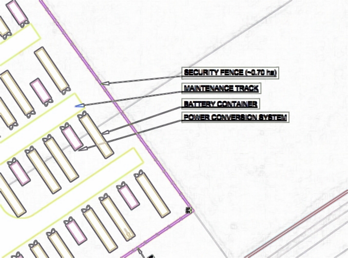 a outlined plan show layout of part of a battery storage site